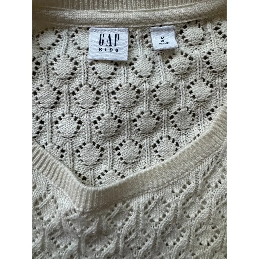 GAP | Ivory 100% Cotton Pointelle Puff-Sleeve Sweater | Size Medium
